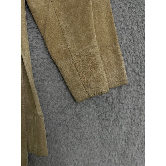 Vintage Express World Brand Tan Leather Belted Coat Womens Small Pockets - Picture 9 of 11